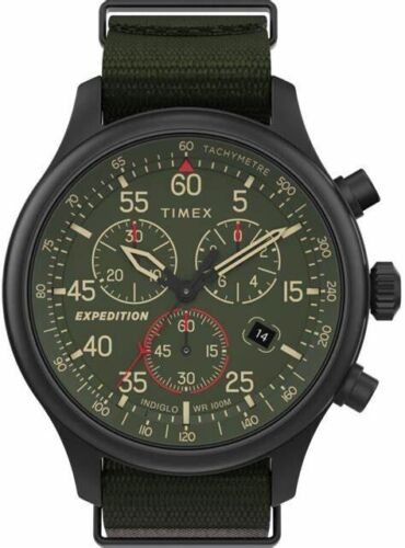 Timex TW2T728000, Men's Expedition Green Nylon Indiglo Watch, Chronograph, Date